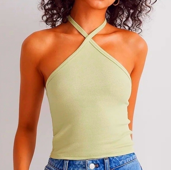 Madewell Supima® Rib Halter Tank Top in celery green size Small NWT NK640 - Picture 2 of 12